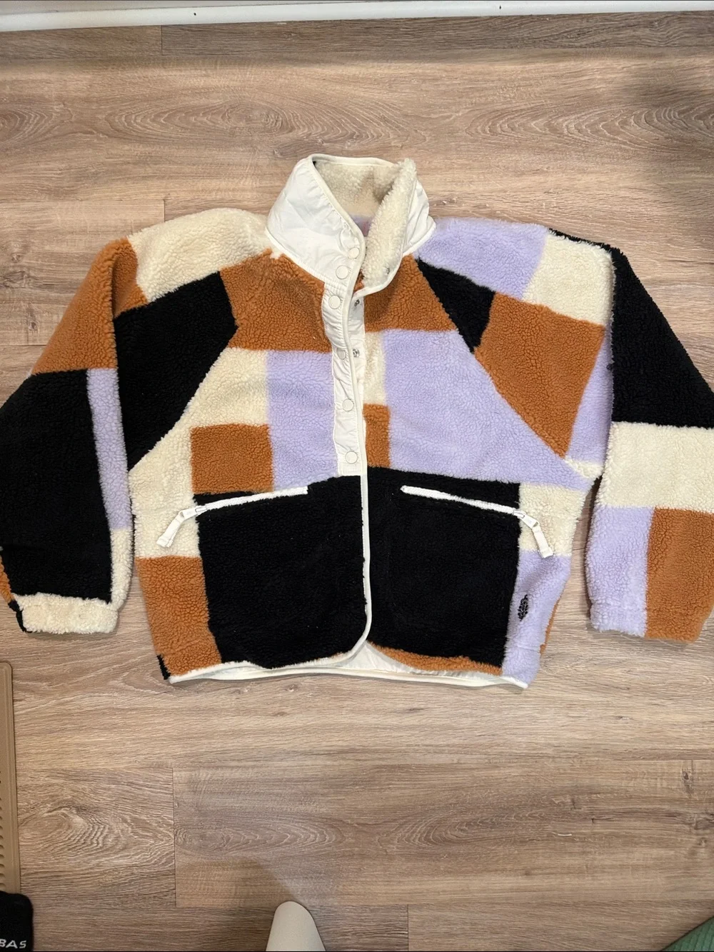 FP Hit the Slopes Sherpa Jacket in Cream, Black, Rust & Lavender - Picture 2 of 6